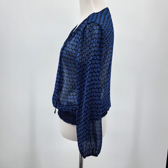 H&M Lightweight Sheer V-Neck Peasant Top Smocked Bubble Waist Women's Sz 4 S - Picture 3 of 8